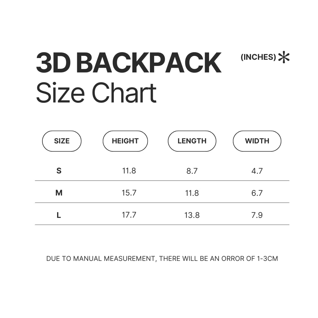 3D Backpack Size Chart - Initial D Store