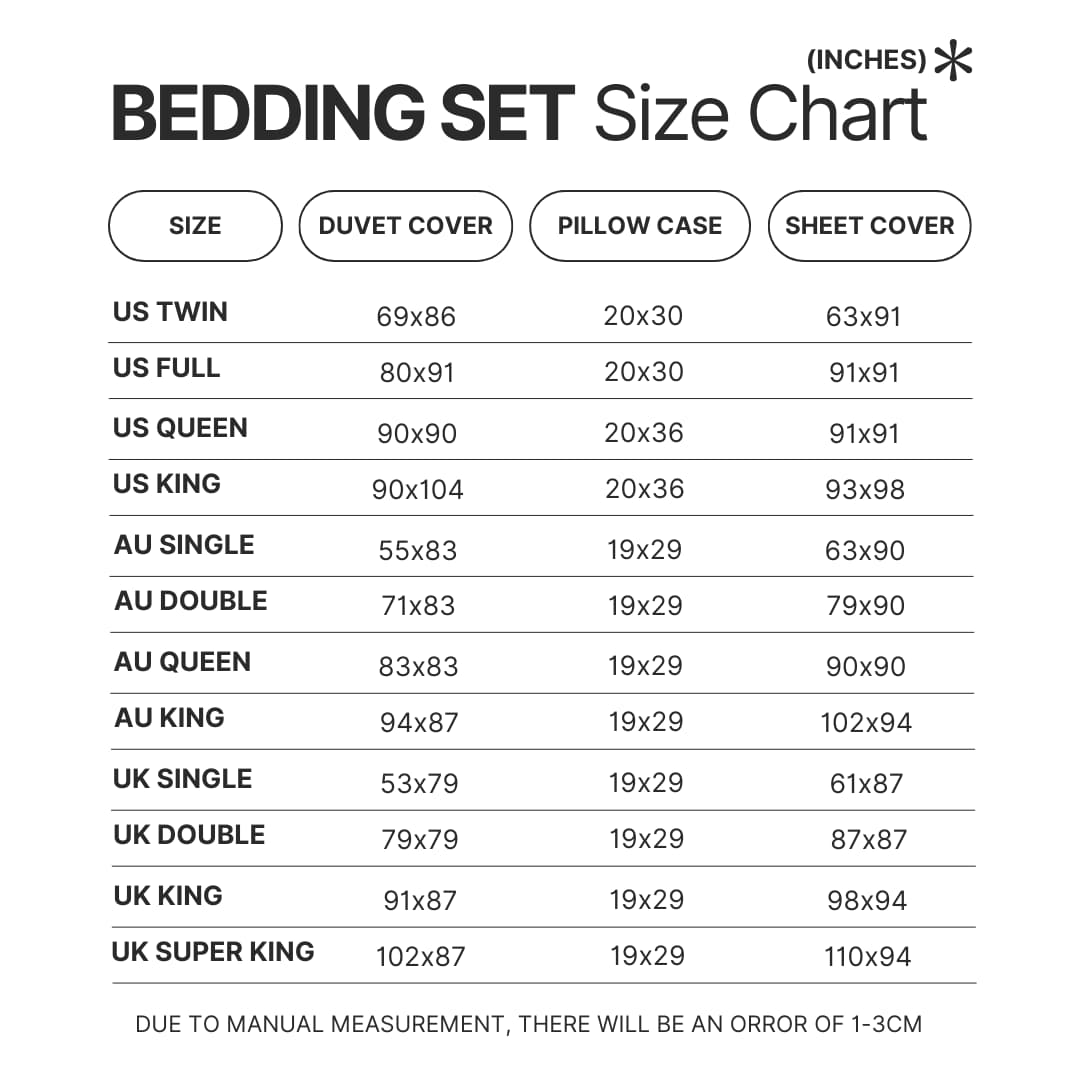Beding Set Size Chart - Initial D Store